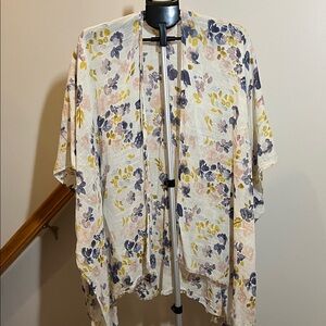 Lucky Brand Floral Kimono - Cream with Yellow, Pink & Purple Flowers